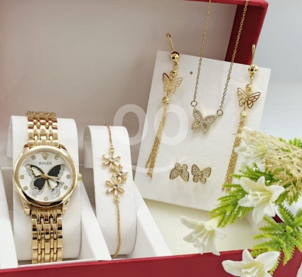Clothes, Footwear & Accessories in Minieh - طقم إكسسوارات ذهبي بتصميم الفراشات المتلألئة | Golden Butterfly Design Accessory Set