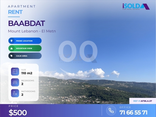 Apartments for rent in Baabdat - 10m&sup2; GF Apartment with Open Mountain View | Baabdat/ AF96.A.57