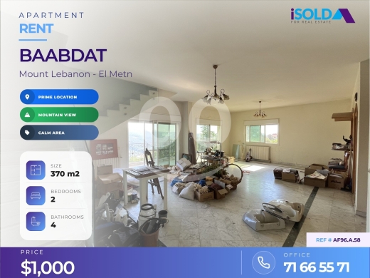 Apartments for rent in Baabdat - A 370 sqm triplex apartment for rent with an open mountain view in Baabdat/ AF96.A.58