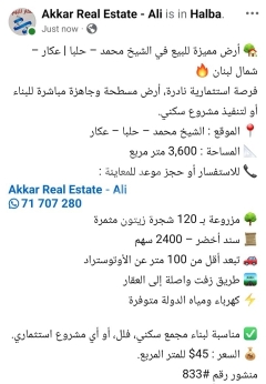 أرض استثمارية للبيع في الشيخ محمد عكار | Investment Land for Sale in Sheikh Mohammad Akkar