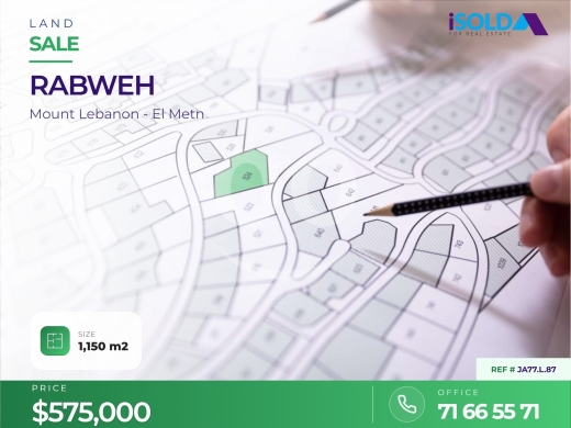 Lands for sale in Rabweh - A 1150 m2 land for sale in Rabweh/ JA77.L.87