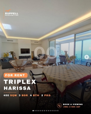 شقق للإيجار في حريصا - شقة تريبلكس للإيجار في حريصا مع إطلالة بانورامية على البحر | Triplex Apartment for Rent in Harissa