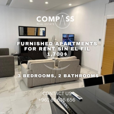 Apartments for rent dans Sin El Fil - شقة مفروشة بالكامل للإيجار في سن الفيل | Fully Furnished Apartment for Rent in Sin El Fil