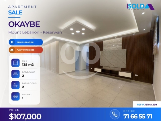 Apartments for sale in okaybe - Fully Decorated Apartment 4 sale in Oukeiby - شقة للبيع في أوكيبي