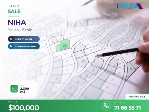 Lands for sale dans Niha - A 2300 m2 land for sale in Niha, Bekaa/ GG21.L.3