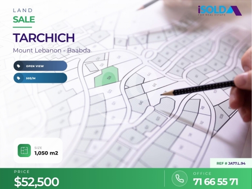 Lands for sale in Tarchich - A 1050 m2 land having an open view for sale in Tarchich/ JA77.L.94