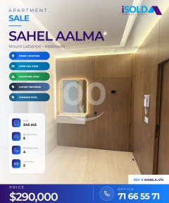 Apartment+open mountain/sea view 4 sale in Sahel aalma