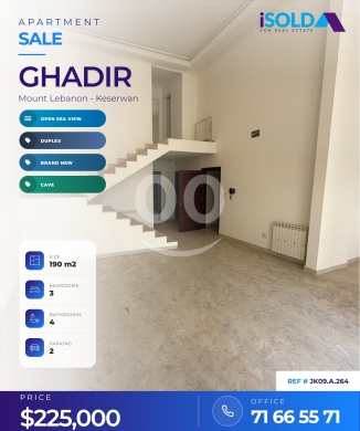 Apartments for sale dans Ghadir - A 190 m2 duplex apartment having an open sea view for sale in Ghadir/ JK09.A.264
