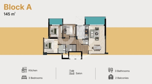 شقق للبيع في Boulvard - شقة 145 متر في بولفار طرابلس - 3 غرف نوم | 145m Apartment in Tripoli Boulevard - 3 Bedrooms