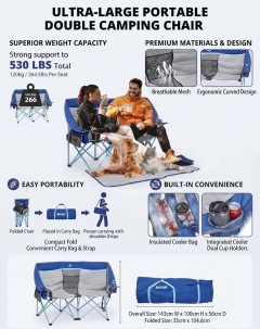 كرسي تخييم مزدوج محمول فائق الحجم | Ultra-Large Portable Double Camping Chair