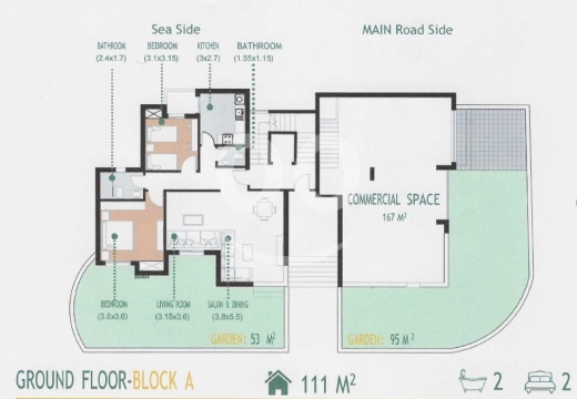 شقق للبيع في دده - شقة أرضية بحديقة ومساحة تجارية في بلوك A | Ground Floor Apartment with Garden and Commercial Space