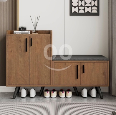 Other home furniture in Verdun - خزانة أحذية مودرن من خشب الجوز | Modern Walnut Shoe Cabinet with Bench