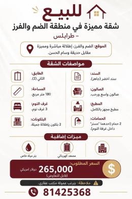 Apartments for sale in Beirut City - شقة مميزة للبيع في منطقة الضم والفرز