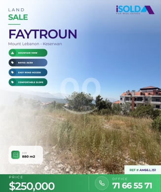 Lands for sale in Feytroun - A 880 m2 land having an open mountain view for sale in Faytroun