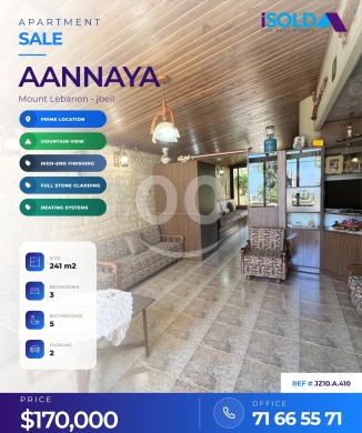 Apartments for sale in Aannaya - A 241 m2 apartment for sale in Aannaya