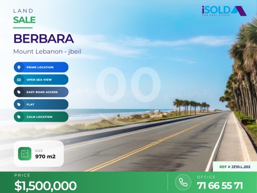 A 970 m2 land having an open sea view for sale in Berbara