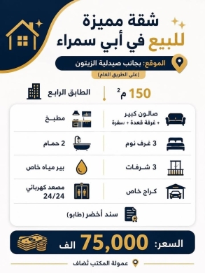 Apartments for sale dans Tripoli - شقة مميزة للبيع في أبي سمراء