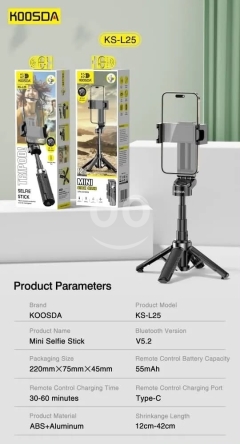 عصا سيلفي وحامل ثلاثي القوائم صغير KS-L25 من كوسدا | Koosda KS-L25 Mini Selfie Stick and Tripod