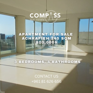 PN311 | شقة فاخرة في الأشرفية 245 متر مربع بإطلالة على البحر Apartment for sale