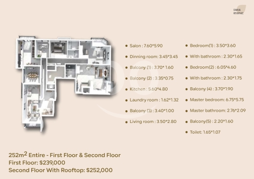 شقة الطابق الأول والطابق الثاني 252 م2 للبيع في النخلة | Entire -First Floor & Second Floor For Sale