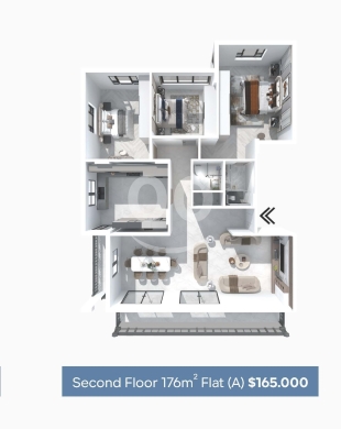 176 m2 شقة (Flat A) في الطابق الثاني | Second Floor Apartment For Sale