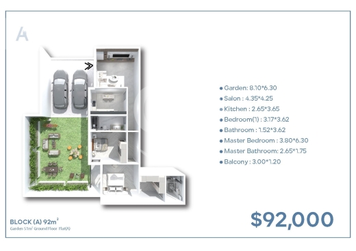 شقة 92م مع حديقة 51م للبيع بسعر 92,000$ | 92sqm Flat with 51sqm Garden for $92k