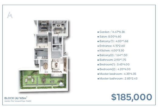 شقة 165م مع حديقة 70م بـ 185,000$ | 165sqm Flat with 70sqm Garden $185k