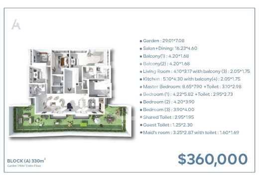 شقة كاملة الطابق 330م مع حديقة بـ 360,000$ | 330sqm Entire Floor Flat with Garden $360k