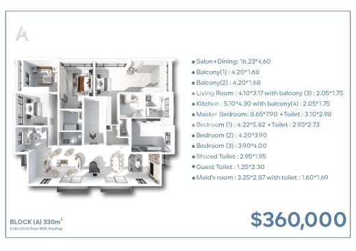 شقة 330م مع روف للبيع بـ 360,000$ | 330sqm Flat with Rooftop $360k