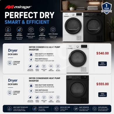 مجموعة غسالات ومجففات ميراج مع ضمان رسمي لمدة عام | MIRAGE Washing Machines & Dryers Collection