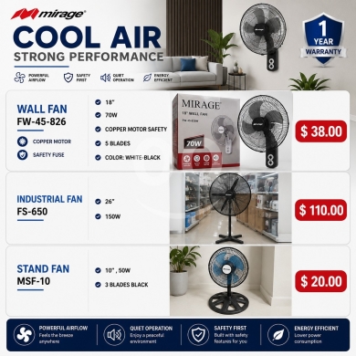 مراوح التبريد ومكيفات الهواء الذكية من ميراج مع ضمان لمدة عام | MIRAGE Cooling Fans & Sma… — 2