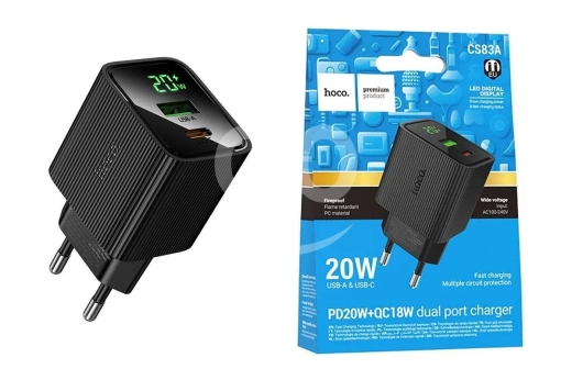 HOCO CS83A Dual Output 20W Wall Charger with USB-C & USB-A EU Plug + Cable type C-C