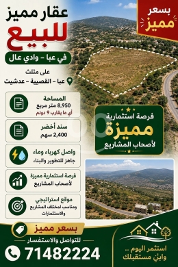 عقار مميز للبيع في عبا – وادي عال - Premium Real Estate Property for Sale in Abba