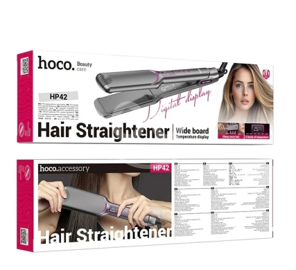 ملس شعر هوكو بلوحة عريضة مع شاشة رقمية HP42 رمادي/أسود | Hoco Hair Straightener Wide Plate Digital
