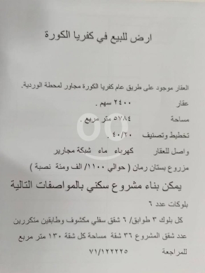 عقار مميز على طريق عام كفريا الكورة