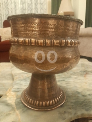 حوض نحاس أنتيك كبير منقوش يدوياً | Large Antique Hand-Engraved Brass Basin