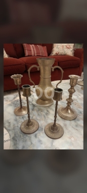 Antique Brass Candlesticks Set | مجموعة شمعدانات نحاس أنتيك نقش يدوي