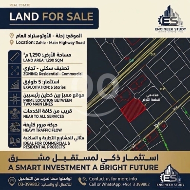 ارض للبيع مع إمكانية بناء 5 طوابق واستثمار تجاري مميز | Land for Sale