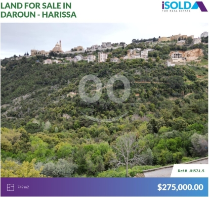 Lands for sale in Harissa - 749m2 Land+Panoramic View 4sale in Daroun-Harissa - أرض للبيع في حريصا