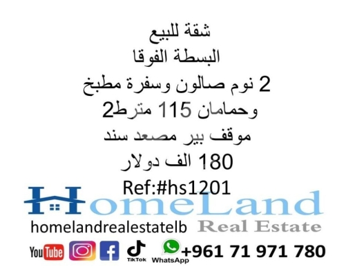 Apartments for sale in Basta - شقة للبيع البسطة الفوقا 2 نوم صالون وسفرة مطبخ وحمامان 115 متر ط2 موقف بير مصعد 24 سند 180 الف