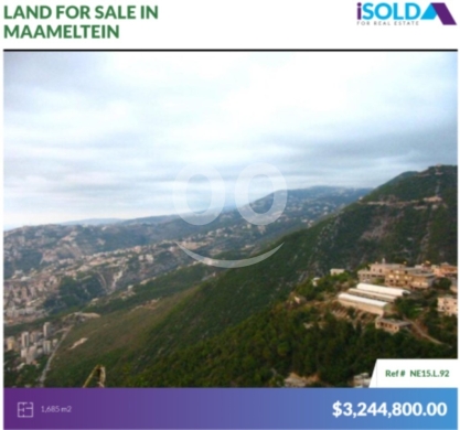 Lands for sale in Maameltein - 1352m2 Land Stand Alone House Sea View 4sale in Maameltein - معاملتين