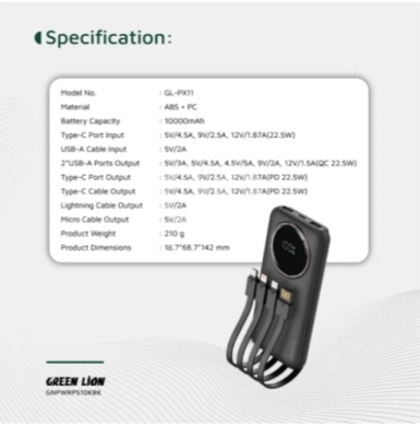 Mobile accessories in Dahr el-Ain - Green Lion Power Pulse Power Bank - Black