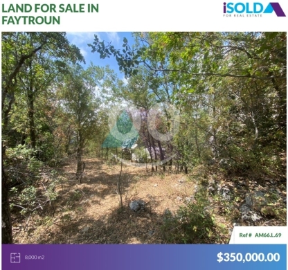 Lands for sale in Feytroun - 8000m2 Land+Mountain View |Prime Location|4sale in Faytroun - فيطرون