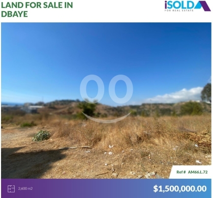 Lands for sale in Dbayeh - 2600m2 Land+Mountain View |Prime Location|4sale in Dbayeh- أرض في ضبية