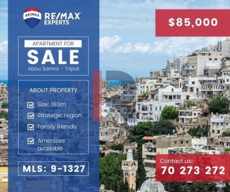 R9-1327 Apartment 180m for sale in Abou Samra - Tripoli!