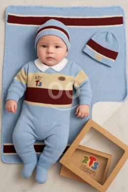 Baby & Kids Stuff in Tripoli - طقم ملابس شتوي للأطفال 3 قطع - أزرق ومارون | 3-Piece Baby Winter Clothing Set - Blue & Maroon