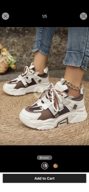 حذاء رياضي نسائي بني بنعل سميك وتصميم عصري | Women's Thick Sole Mesh Breathable Sneakers — 2