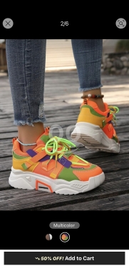 حذاء رياضي نسائي بني بنعل سميك وتصميم عصري | Women's Thick Sole Mesh Breathable Sneakers — 3