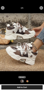 Clothes, Footwear & Accessories in Abdeh - حذاء رياضي نسائي بني بنعل سميك وتصميم عصري | Women&#039;s Thick Sole Mesh Breathable Sneakers
