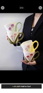 أكواب السيراميك المزينة بنقوش التوليب البارزة | Handcrafted Tulip Ceramic Mugs — 3
